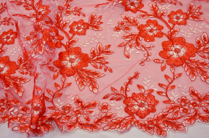 Edith Embroidery Fabric | Floral Mesh Embroidery Fabric by the Yard | 52" Wide | Scallop Edge |