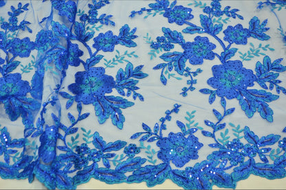 Edith Embroidery Fabric | Floral Mesh Embroidery Fabric by the Yard | 52" Wide | Scallop Edge |