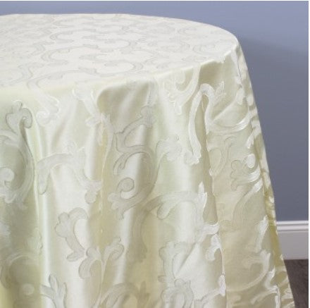 Scarlet Brocade Tablecloths | Damask Brocade Table Linens | White Ivory Brown |
