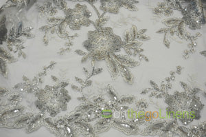 Edith Embroidery Fabric | Floral Mesh Embroidery Fabric by the Yard | 52" Wide | Scallop Edge |
