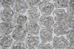 Rosette Satin Bordeaux Fabric by the Yard | Rosette Satin Flower on Mesh Background | Multiple Colors |