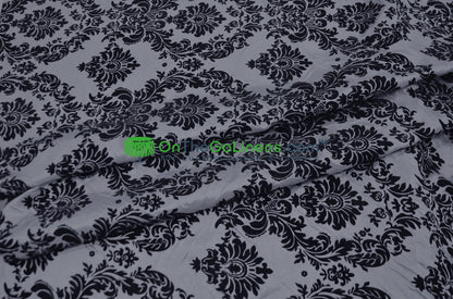 Damask Flocking Taffeta Fabric by the Yard | Flocking Velvet Damask Fabric | 60" wide |