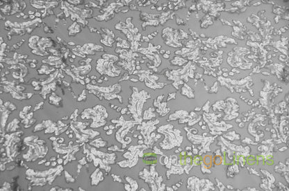 Wendy Sequins Fabric by the Yard | Sequins Embroidered Leaves on a Mesh background |