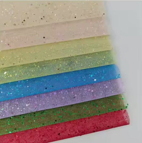 Tulle Glitter with Sequins Fabric by the Yard | Tulle filled with Glitter and Sequins | 60" Wide | Multiple Colors |