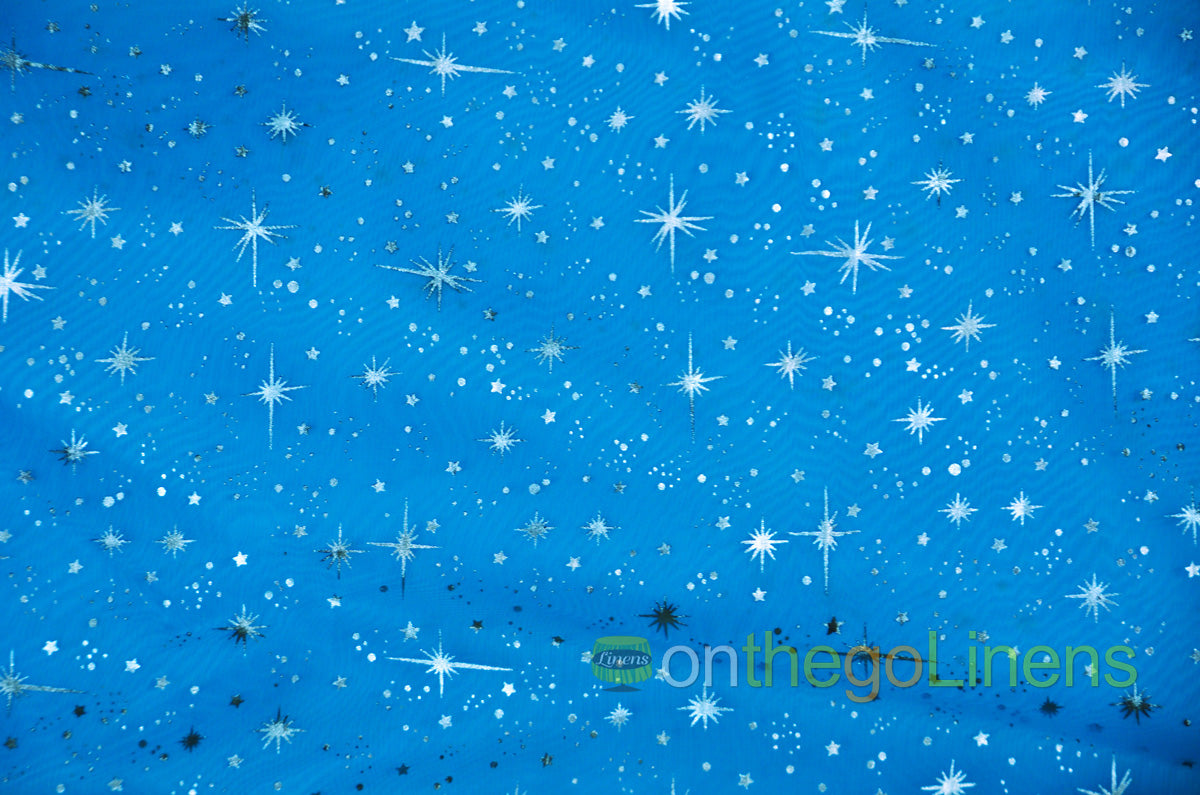 Star Foil Organza Fabric by the Yard | Metallic Star Print on Organza Fabric | 60" Wide | Multiple Colors |