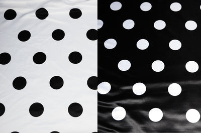 Polka Dot Lamour Satin Print Fabric by the Yard | Polka Dot Satin Fabric | 60" Wide | White Black |