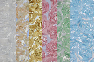 Rosette Satin Bordeaux Fabric by the Yard | Rosette Satin Flower on Mesh Background | Multiple Colors |