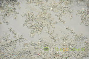 Edith Embroidery Fabric | Floral Mesh Embroidery Fabric by the Yard | 52" Wide | Scallop Edge |