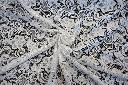 Guipure Lace Fabric by the Yard | Heavy Bridal Lace Fabric with Scallop Edges | 52" Wide | Multiple Colors |