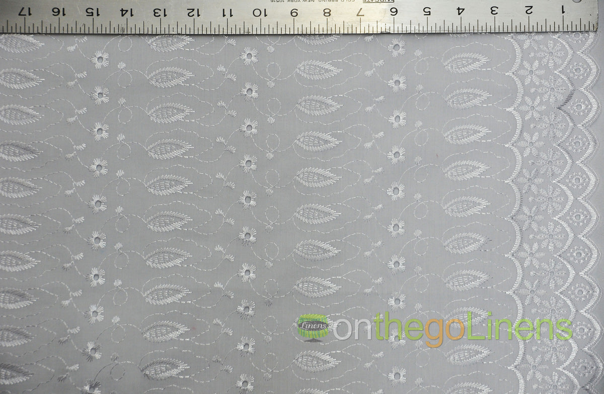 Polyester Cotton Eyelet Embroidery with Double Sided Borders Fabric by the Yard