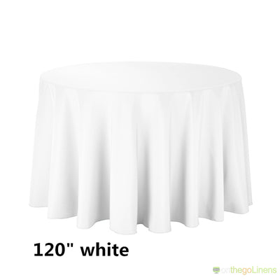 108" Round Polyester Tablecloth | Econoline Ready to Ship | 11 Colors to Choose From |