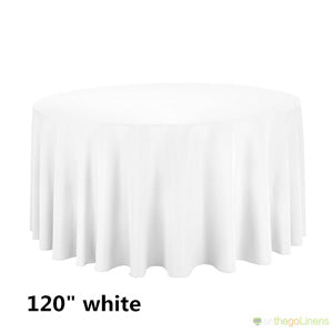 120" Round Polyester Tablecloth | Econoline Ready to Ship | White Ivory Black Available |