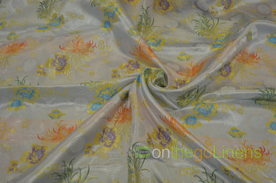 45" Wide Chinese Brocade Flower Fabric by the Yard | Chinese Flower Fabric | Multiple Colors |
