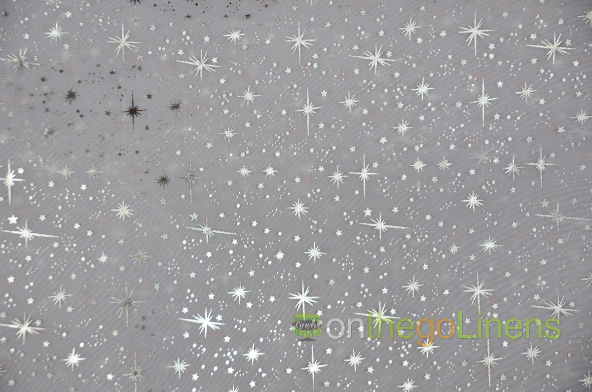 Star Foil Organza Fabric by the Yard | Metallic Star Print on Organza Fabric | 60" Wide | Multiple Colors |