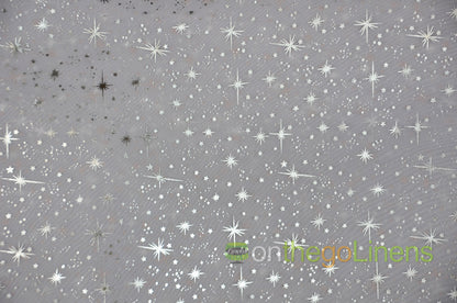 Star Foil Organza Fabric by the Yard | Metallic Star Print on Organza Fabric | 60" Wide | Multiple Colors |