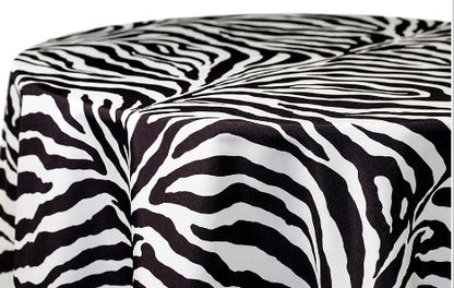 White Black Zebra Lamour Satin Tablecloth | Zebra Print Table Linens for Events & Decor |