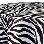 White Black Zebra Lamour Satin Tablecloth | Zebra Print Table Linens for Events & Decor |