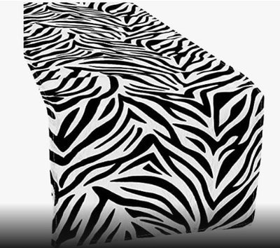 White Black Zebra Lamour Satin Table Runners | Zebra Table Runners for Events & Decor |